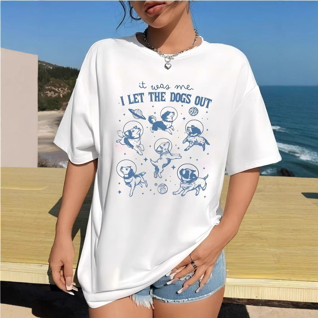Damen T-Shirt mit kreativem Hundedesign und lässigem Schnitt EB