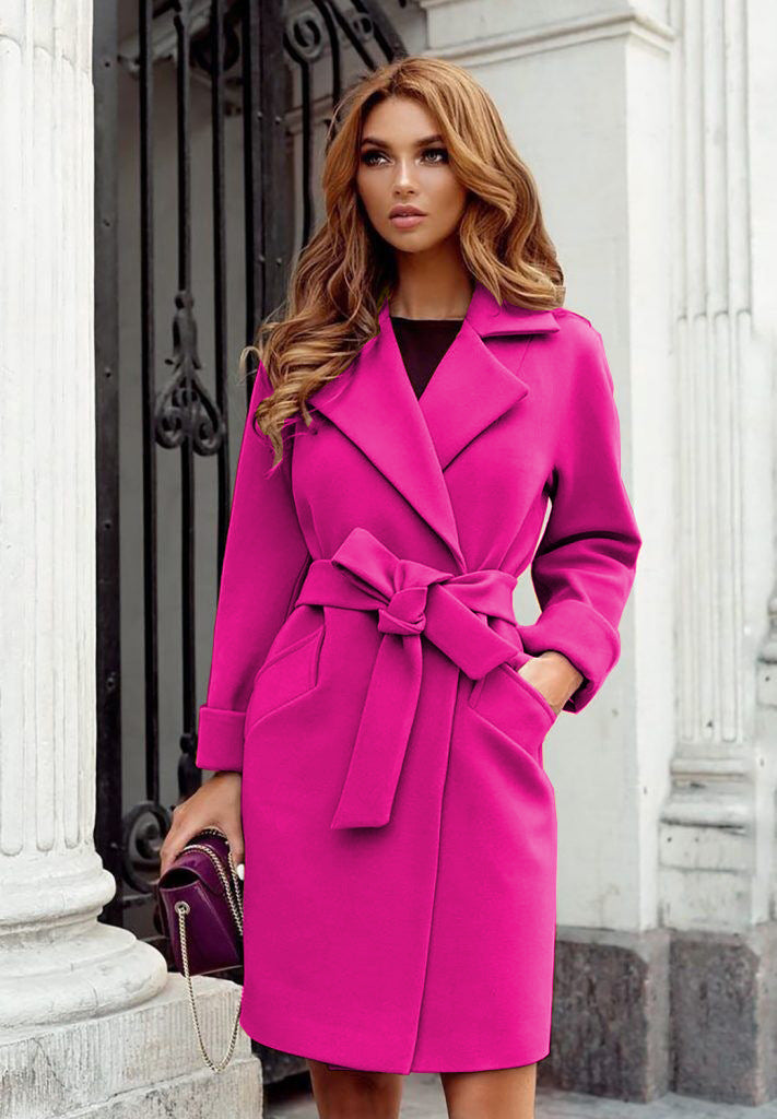 Damen eleganter Trenchcoat mit Gürtel und Taschen EB
