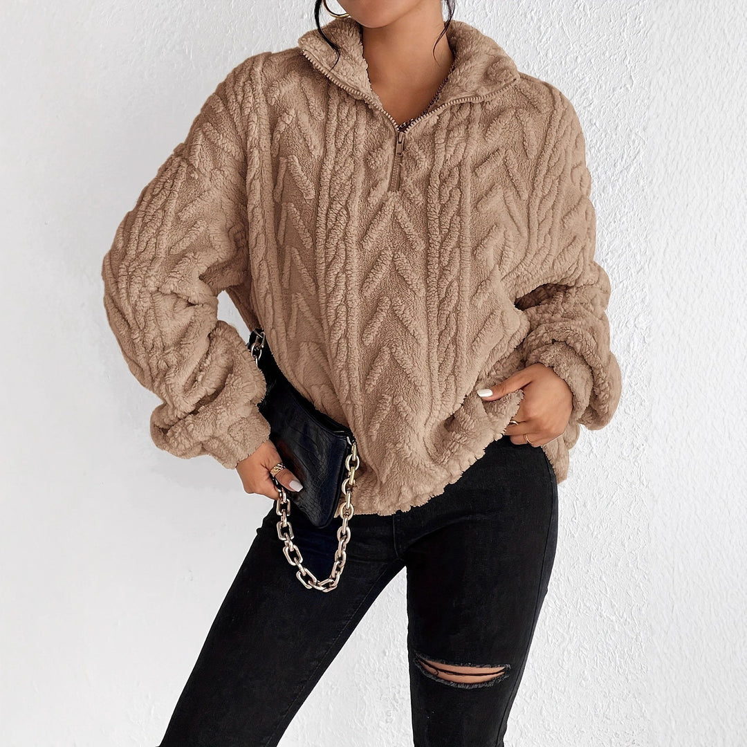 Damen Kuscheliger Fleece-Pullover mit hohem Kragen und Zipper-Detail EB