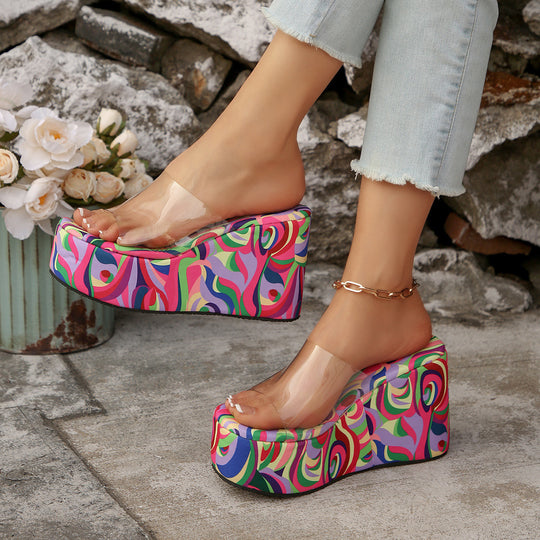 Damen Wedge-Pantoletten mit transparentem Obermaterial und komfortabler Sohle EB