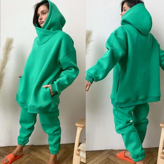 Damen nan Oversize-Hoodie-Set mit Schlauchkragen und thermogefütterter Jogginghose EB