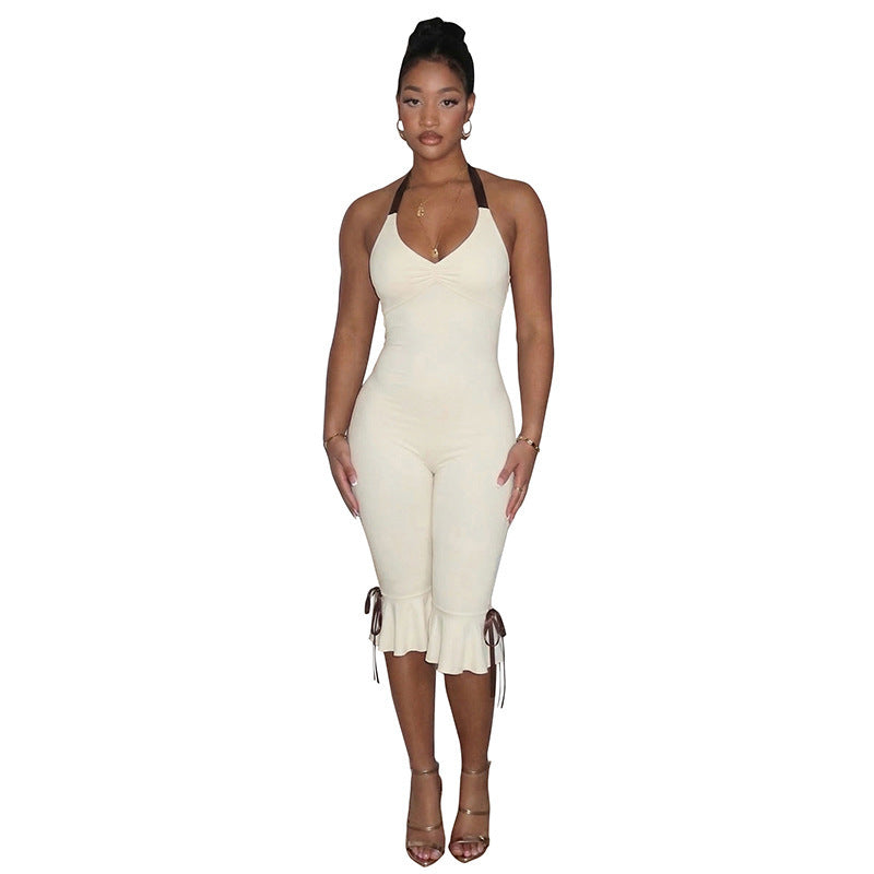 Damen Eleganter Jumpsuit mit Wickeldetails und fließendem Bein EB