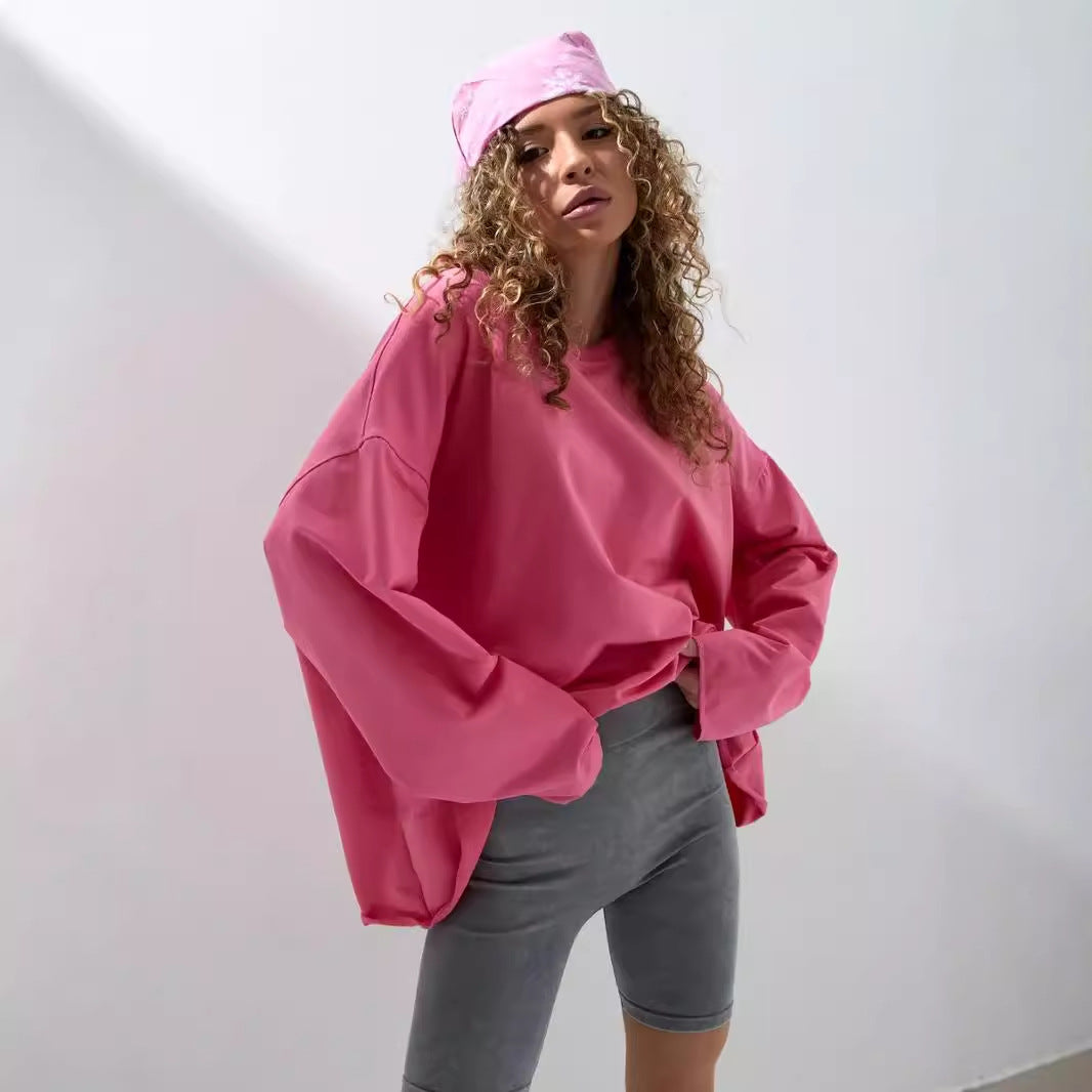 Damen Oversized Sweatshirt mit langen Ärmeln und Rundhalsausschnitt EB