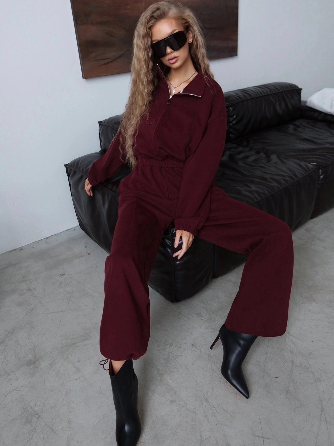 Damen Fleece-Jumpsuit mit hohem Kragen und seitlichem Reißverschluss EB