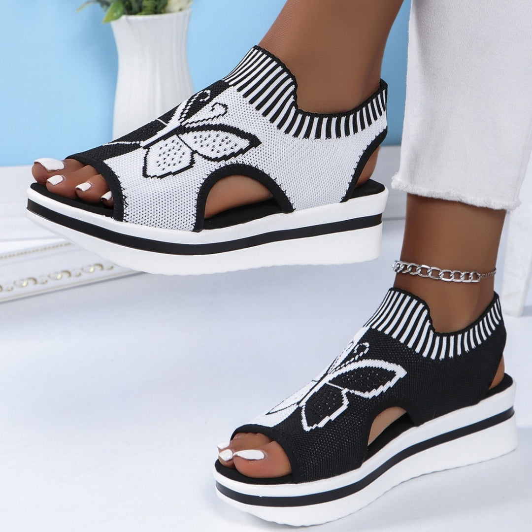 Damen Sportliche Plateau-Sandalen mit modischem Schmetterlingsdesign EB