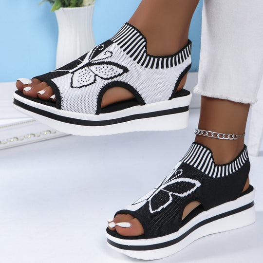Damen Sportliche Plateau-Sandalen mit modischem Schmetterlingsdesign EB