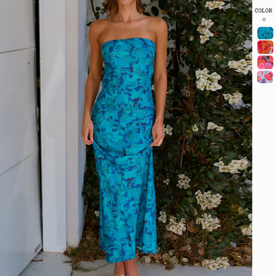Damen Maxi-Kleid mit schulterfreiem Design und fließendem Schnitt EB