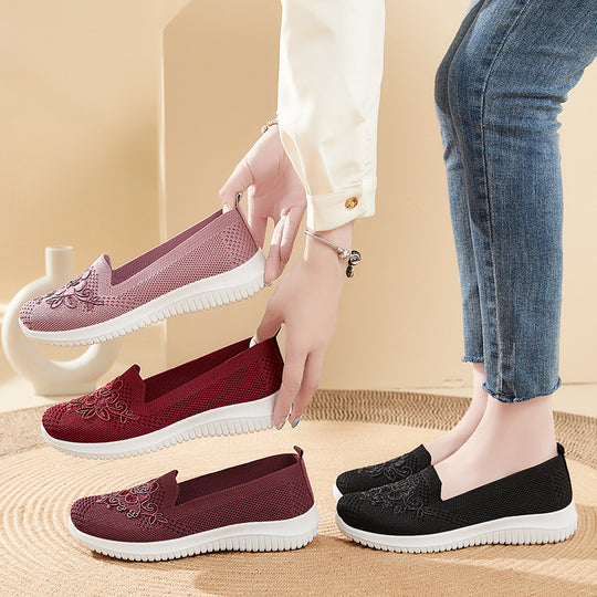 Damen Bequeme Slip-On Sneakers mit floralen Stickereien EB