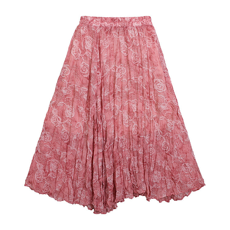 Damen  fein gefalteter Midirock mit Vintage Blumenprint und elastischem Taillenbund EB