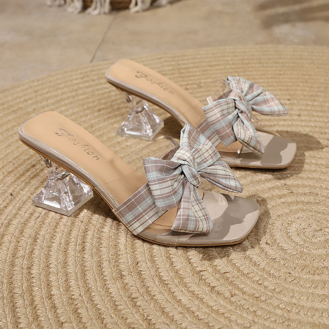 Damen Slingback Sandalen mit dekorativem Schleifen-Design und transparentem Absatz EB
