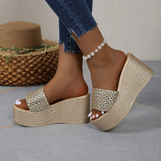 Damen Wedge-Pantoletten mit geflochtenem Riemen und komfortabler Sohle EB