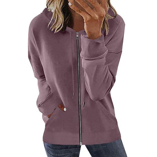 Damen nan Kapuzenjacke mit durchgehendem Reißverschluss, Kängurutaschen und elastischen Bündchen EB