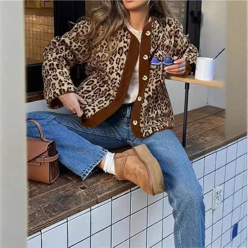 Damen warme Leopardenmuster Jacke EB