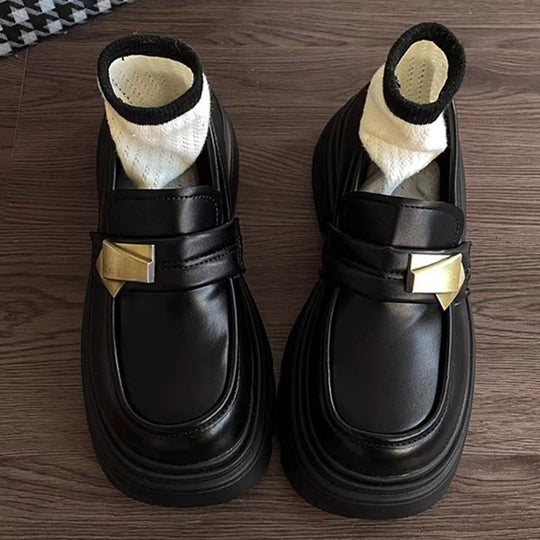 Damen Modische Loafers mit elastischem Socken-Ausschnitt und angesagtem Schnallen-Detail EB