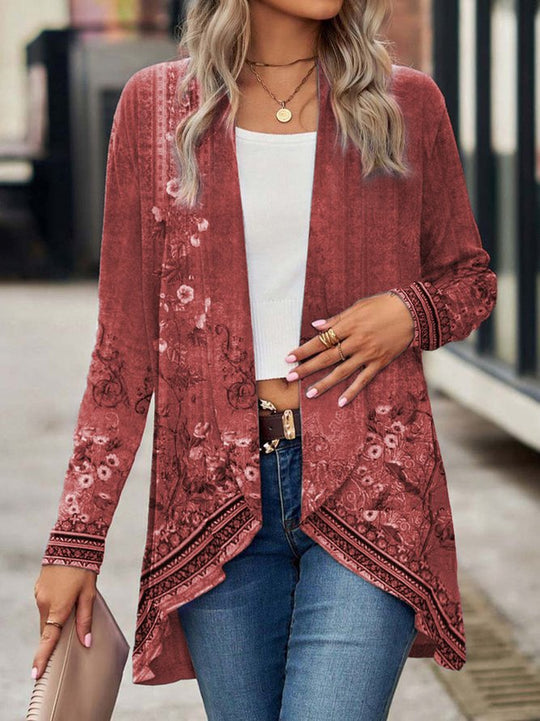 Damen Offene Longjacke mit floralem Design EB