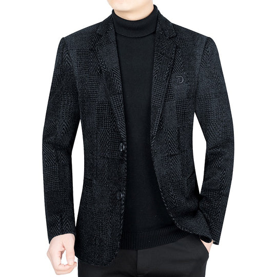 Herren Slim-Fit Samtstruktur-Sakko mit Glencheck-Optik EB