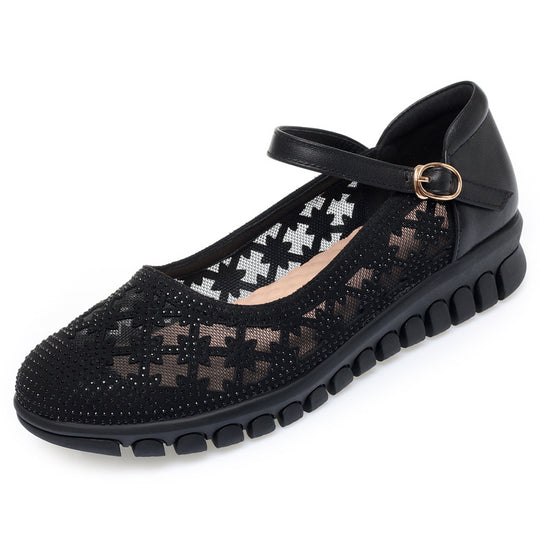 Damen Ballerinas mit verstellbarem Riemen und funkelnden Strassdetails EB