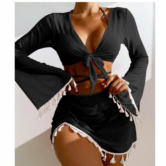 Damen Set aus luftiger Bluse mit langen Ärmeln und Taillenslip EB