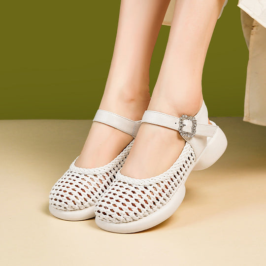 Damen Ballerinas mit modischem Netzdesign und eleganter Schmuckschnalle EB