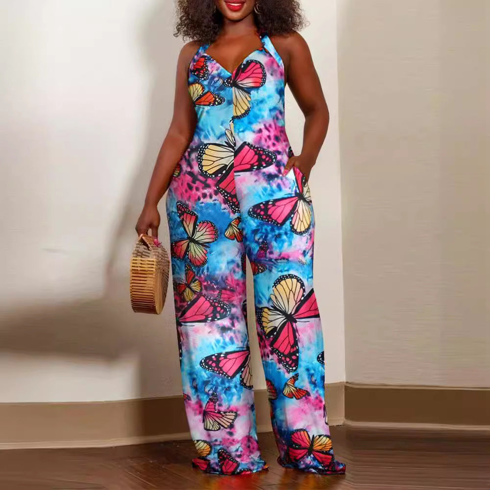 Damen Jumpsuit mit floralem Design und weitem Bein EB