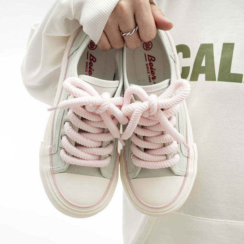 Damen Plattform Sneakers mit hochwertigem Canvas-Obermaterial und elastischen Schnürsenkeln EB
