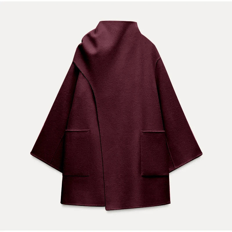 Damen Modische Wolljacke mit asymmetrischem Schnitt und praktischen Taschen EB