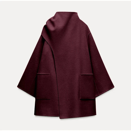 Damen Modische Wolljacke mit asymmetrischem Schnitt und praktischen Taschen EB