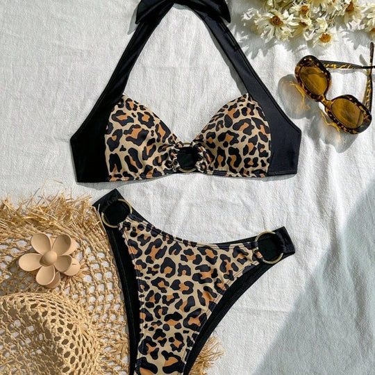 Damen Bikini-Set mit stilvollem Leopardenmuster und verstellbarem Trägersystem EB