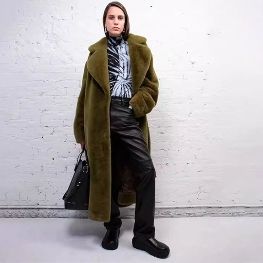 Damen Lange Kuschel-Bademantel mit Gürtel und Taschen EB