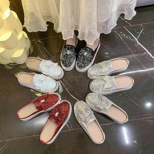 Damen Glamouröse Slipper mit funkelndem Glitzer und dekorativem Schleifen-Detail EB