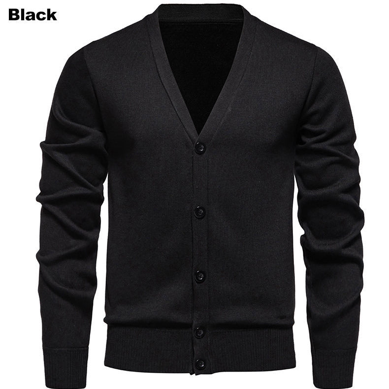Herren kuschelige Strickjacke mit V-Ausschnitt und Knopfleiste EB