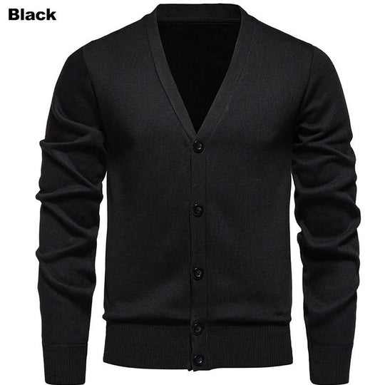 Herren kuschelige Strickjacke mit V-Ausschnitt und Knopfleiste EB