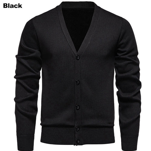 Herren kuschelige Strickjacke mit V-Ausschnitt und Knopfleiste EB