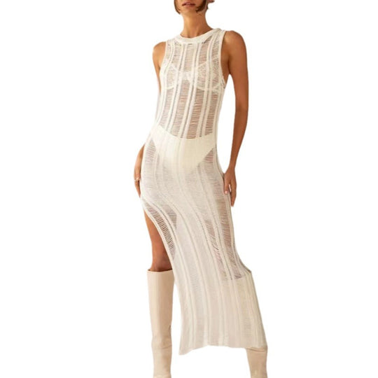 Damen Enges Strickkleid mit transparenten Details EB