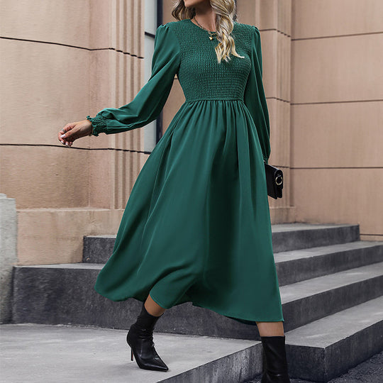 Damen Midi-Kleid mit elegantem Halblangen Schnitt und Raffungsdetails EB