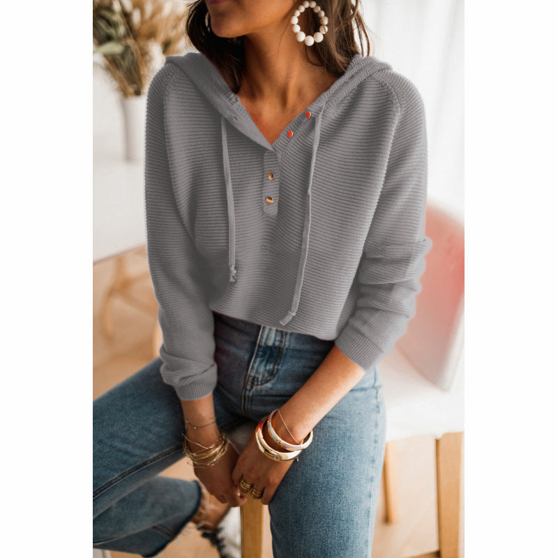 Damen Kapuzenpullover mit strukturiertem Stoff und modischen Knopfdetails EB