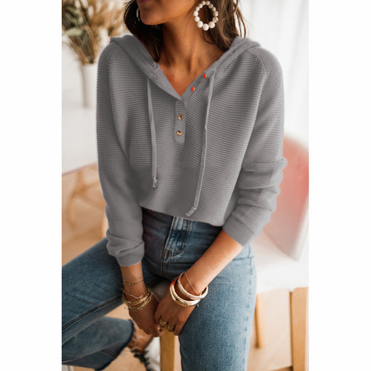 Damen Kapuzenpullover mit strukturiertem Stoff und modischen Knopfdetails EB