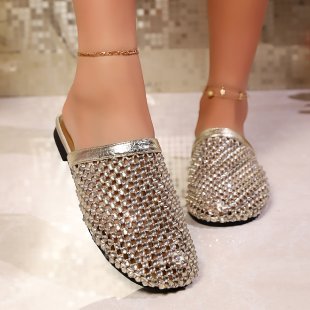 Damen Glamouröse Pantoletten mit Glitzerapplikationen EB