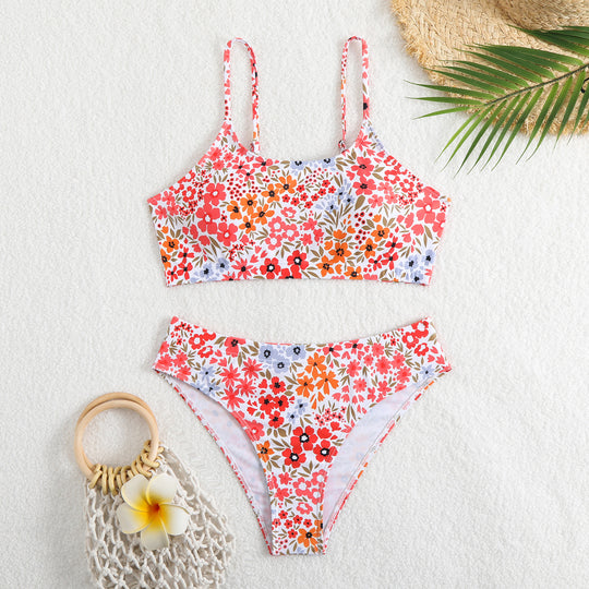 Damen Bikini-Set mit floralen Mustern und hoher Taille EB