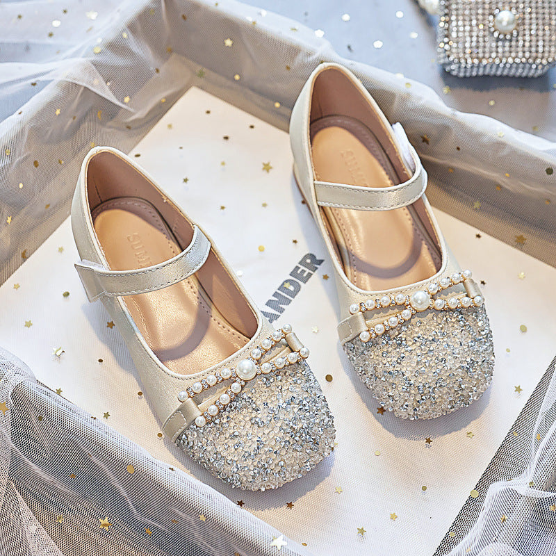 Mädchen Ballerinas mit Perlenschmuck und Glitzer EB