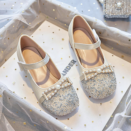 Mädchen Ballerinas mit Perlenschmuck und Glitzer EB