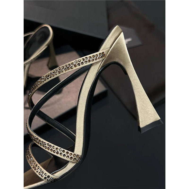 Damen elegante Slingback High Heels mit funkelnden Strassverzierungen EB