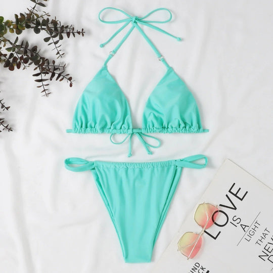 Damen Triangel-Bikini mit verstellbaren Bindebändern und elastischem Bund EB