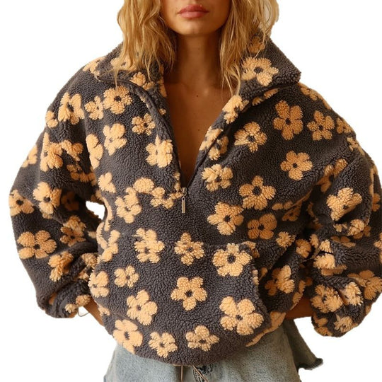 Damen Kuschelige Fleecejacke mit floralem Muster EB