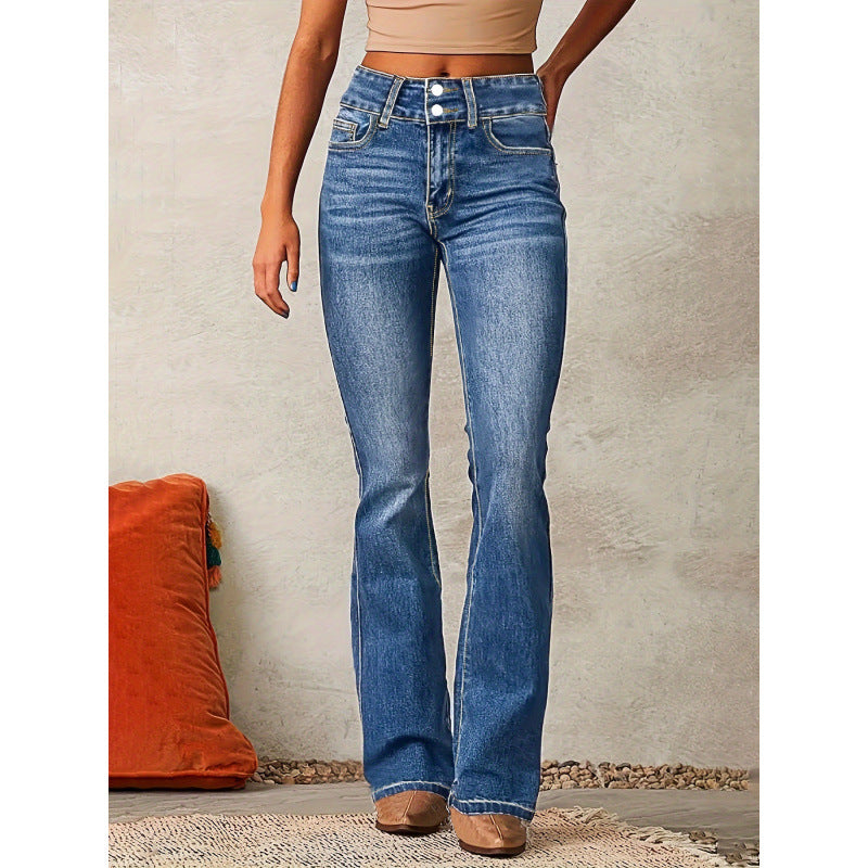 Damen Bootcut Jeans mit hohem Bund und modischen Knöpfen EB