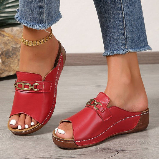 Damen Elegante Pantoletten mit modischem Ketten-Design und ergonomischer Sohle EB