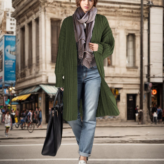 Damen Langstrickmantel mit lässigem Schnitt und Rippdesign EB