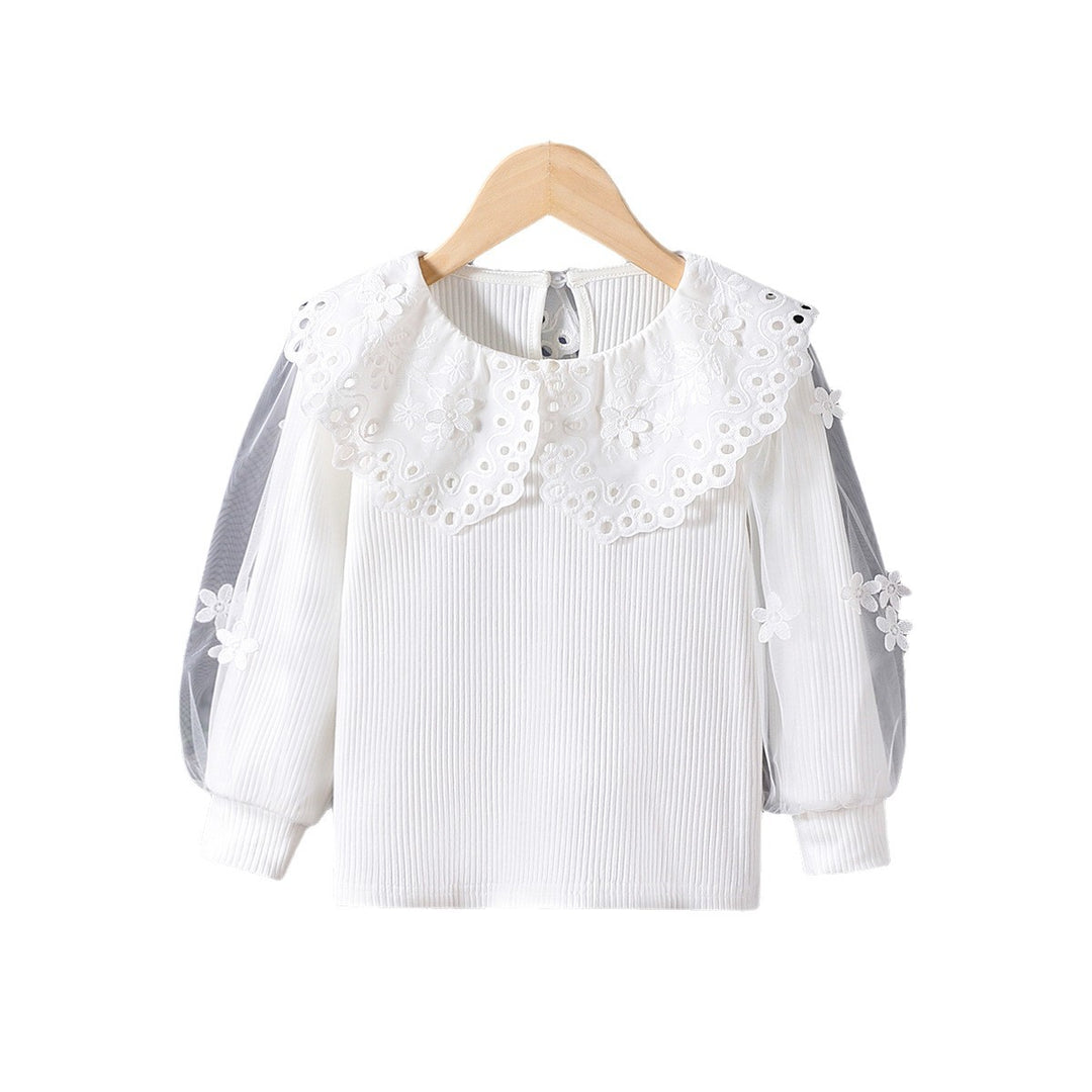 Mädchen Bluse mit voluminösen Tüllärmeln und aufwändigen Blumenstickereien EB