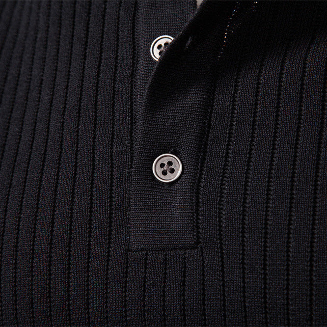 Herren nan gerippter Langarm-Henleypullover mit Stehkragen, feinem Rippstrick und schmaler Passform EB
