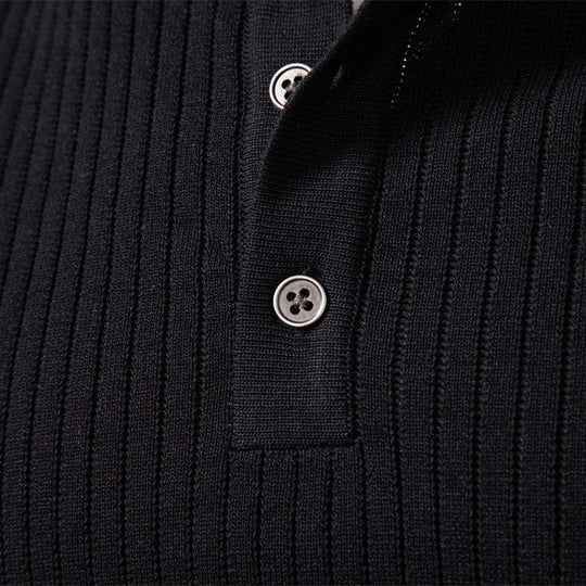 Herren nan gerippter Langarm-Henleypullover mit Stehkragen, feinem Rippstrick und schmaler Passform EB
